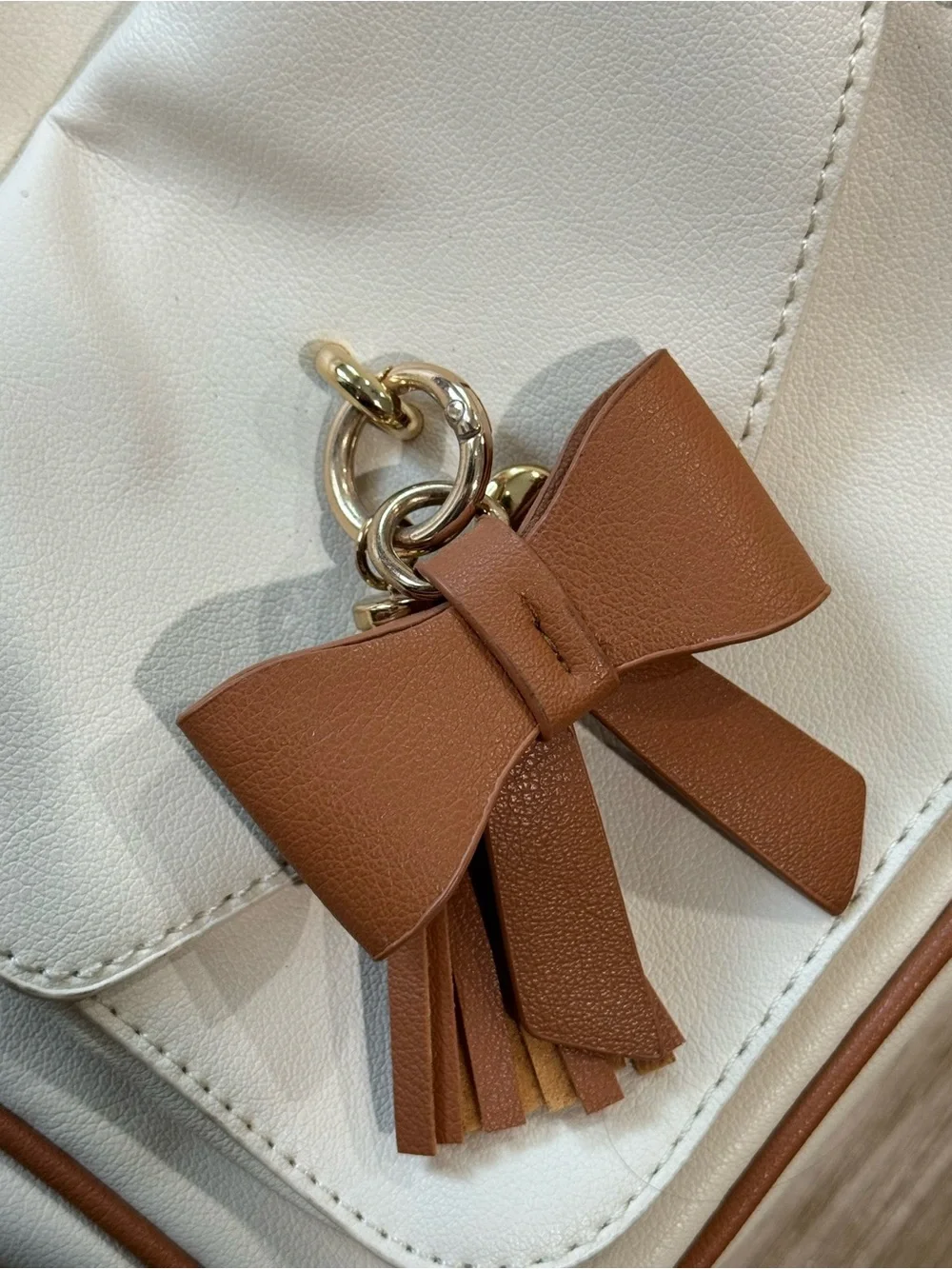 Ecosusi White & Tan Mini Backpack with Bow Accent